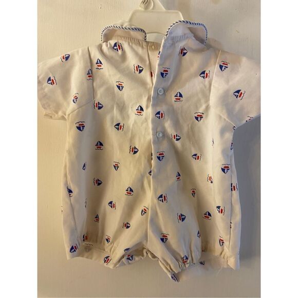 Tiny tots originals sailors suit infant 6/9m white blue red boats - Picture 2 of 3